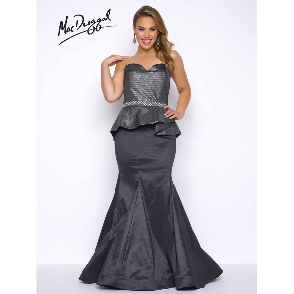 NWT MAC DUGGAL Bustier Gown Women's 16W Graphite Metallic Peplum‎ 77195F